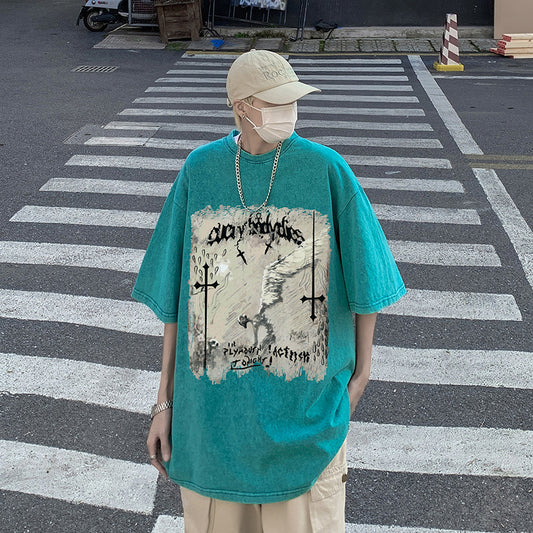 大注目 ヴィンテージ加工 全5色 プリント 半袖Tシャツ-A727