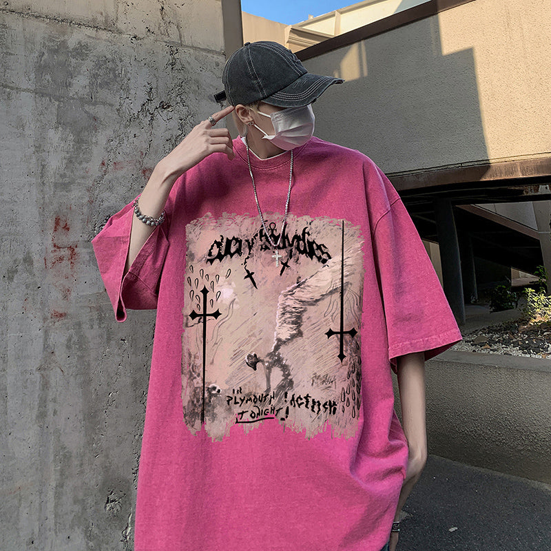 大注目 ヴィンテージ加工 全5色 プリント 半袖Tシャツ-A727
