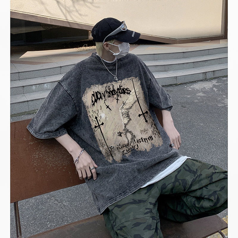 大注目 ヴィンテージ加工 全5色 プリント 半袖Tシャツ-A727