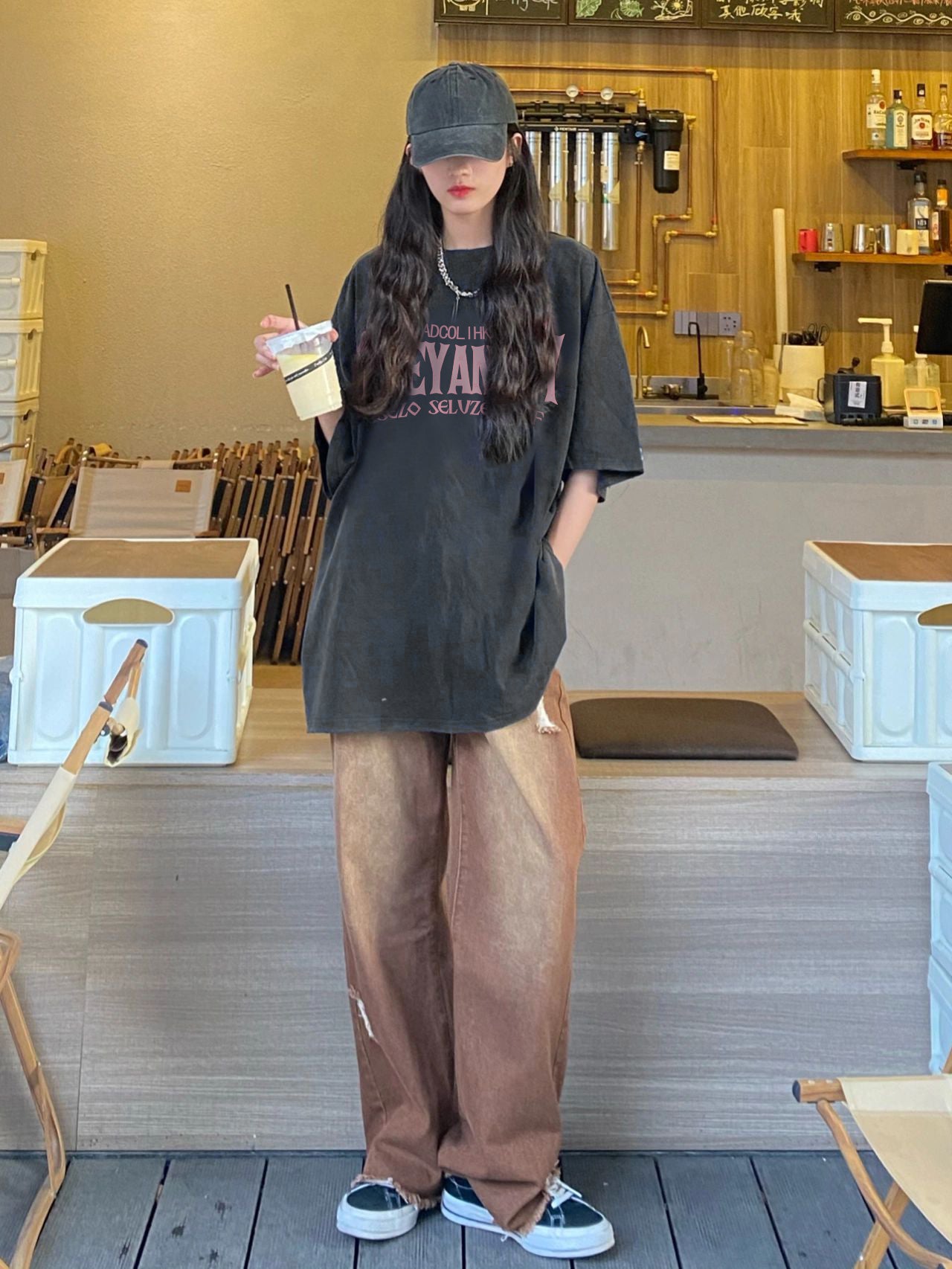 超人気 8色選べる アメカジ オーバーサイズ 半袖Tシャツ-A724