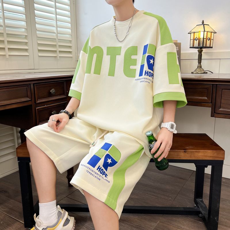 着回し力抜群 切り替え プリント 半袖Tシャツⅹパンツセット 全3色-A895