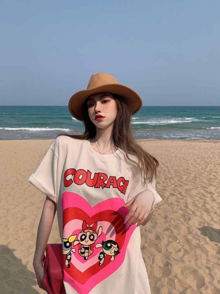 絶対流行 上質 キュート プリント 半袖 Tシャツ-A762