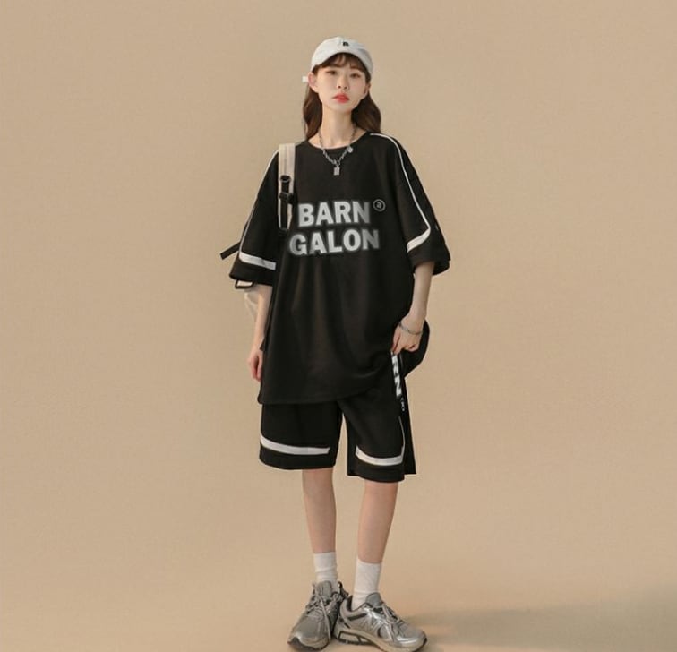 大好評 カジュアル ファッション ルーズ半袖Tシャツⅹパンツセット<ins-6539>