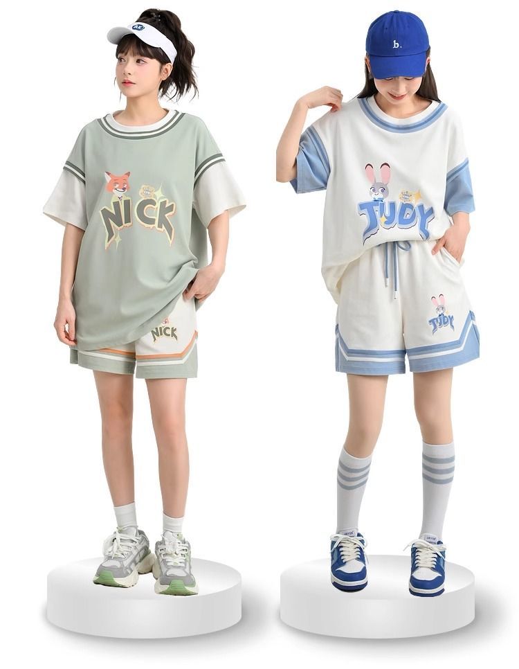 新商品 キュート カジュアル ルーズ 半袖Tシャツⅹパンツセット 全2色-A752