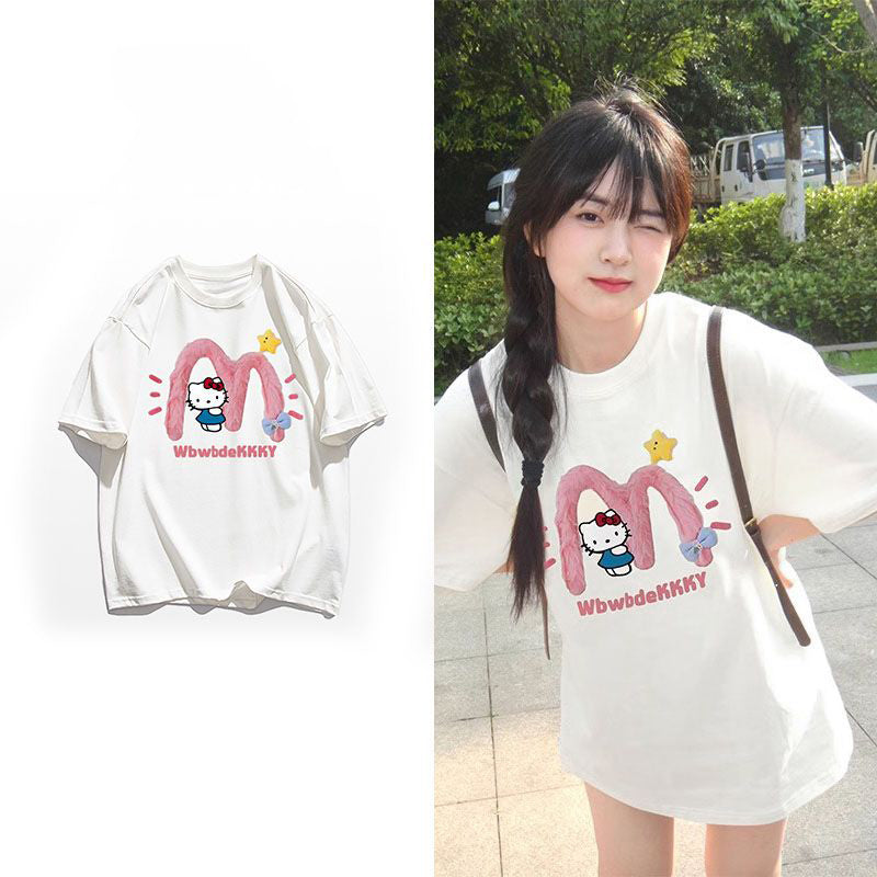新商品 好感度満載 ラウンドネック プリント 3色選択 半袖Tシャツ -A1088