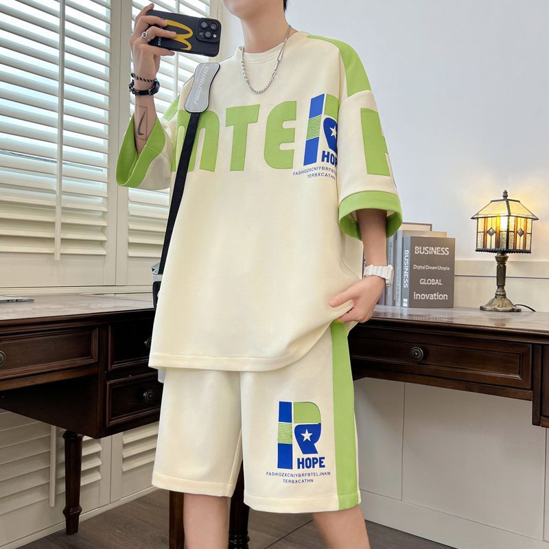 着回し力抜群 切り替え プリント 半袖Tシャツⅹパンツセット 全3色-A895