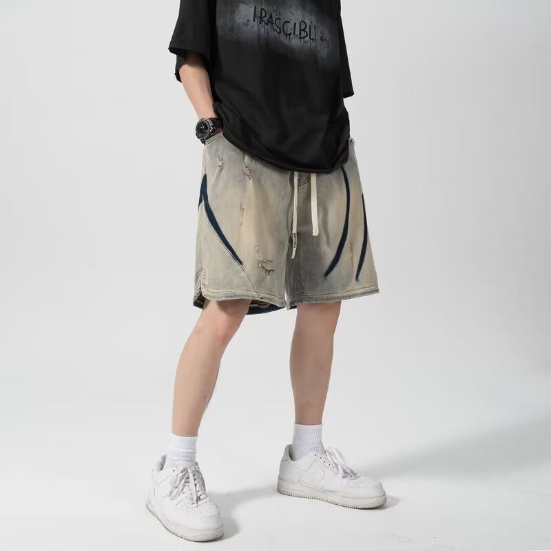 着回し力抜群 アバンギャルド 個性派 デニムダメージ加工 パンツ -A862