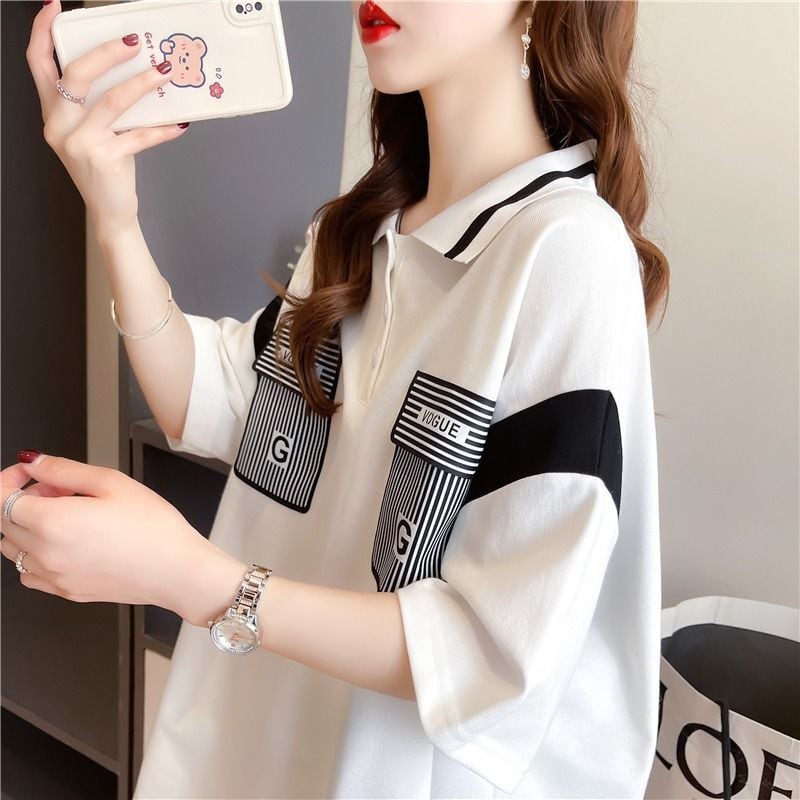 絶対流行 カジュアル 2色選択可 切り替え 半袖 Tシャツ カットソー<ins-8292>