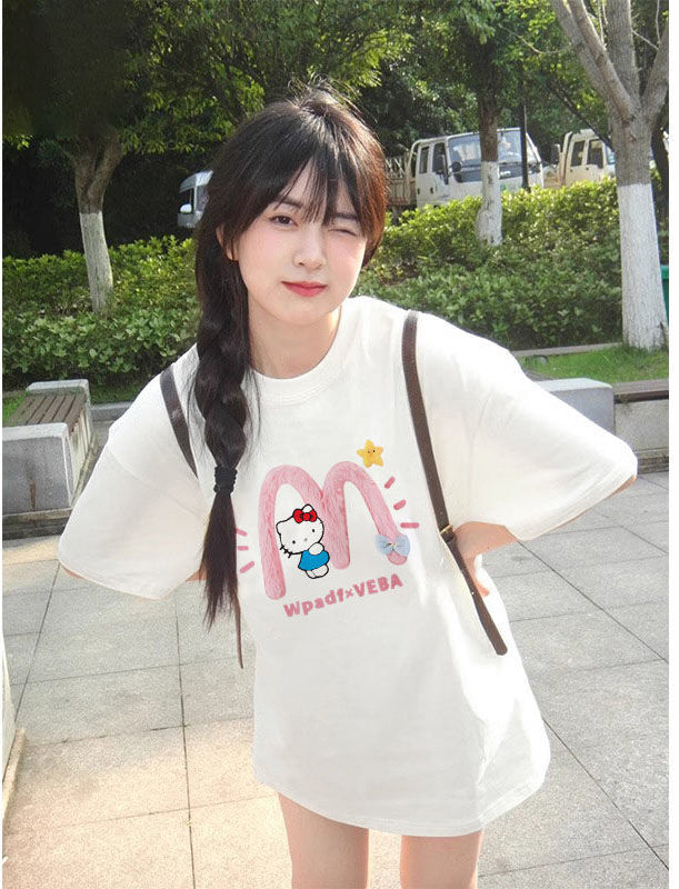 新商品 好感度満載 ラウンドネック プリント 3色選択 半袖Tシャツ -A1088