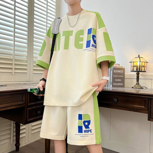 着回し力抜群 切り替え プリント 半袖Tシャツⅹパンツセット 全3色-A895