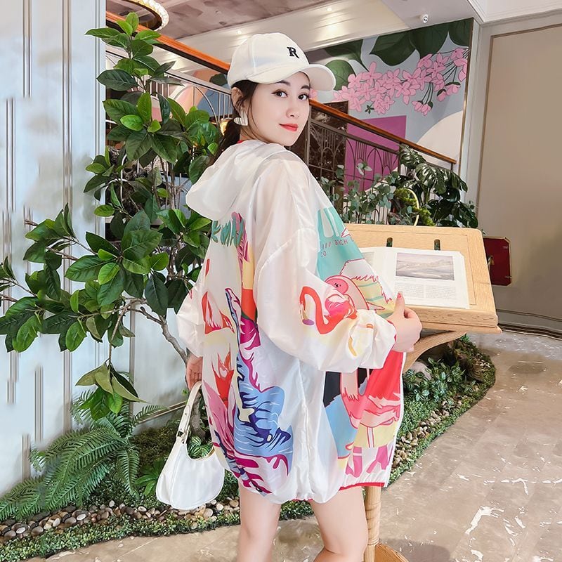 上質 カジュアル UVカット夏 長袖 薄手 日焼け止め ゆったり パーカー<ins-8147>