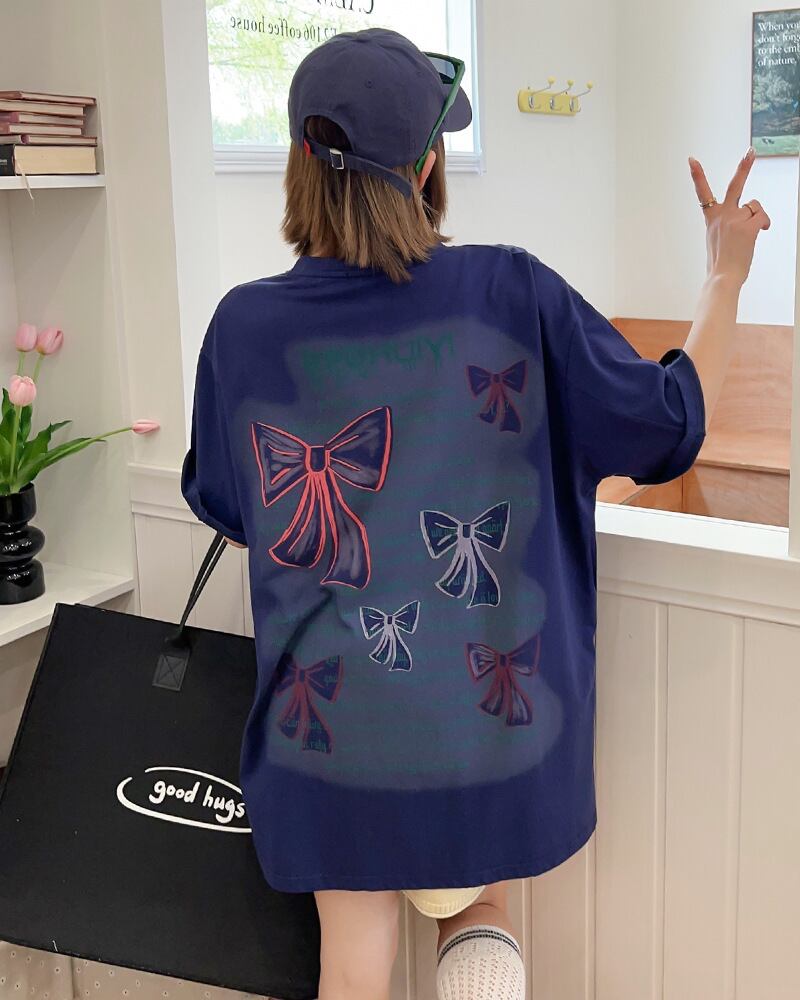 個性的なデザイン ラウンドネック プリント 半袖 Tシャツ カットソー<ins-8273>