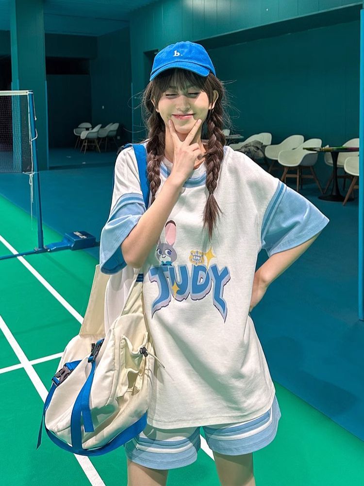 新商品 キュート カジュアル ルーズ 半袖Tシャツⅹパンツセット 全2色-A752