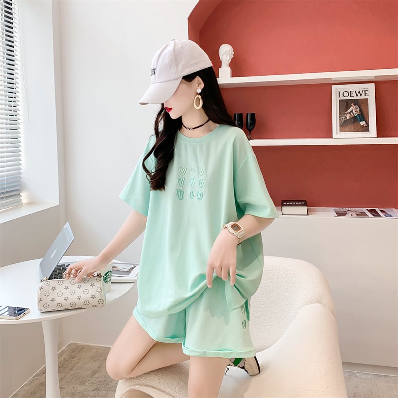 売り切れ必至 上質 カジュアル ルーズ 半袖Tシャツⅹパンツセット全3色 <ins-8234>