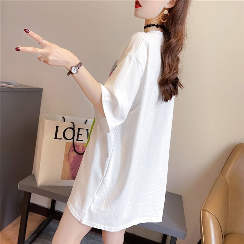 【半額!期間限定!!】ゆったりロング丈切り替え三色半袖Tシャツ<ins-1565>