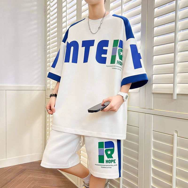 着回し力抜群 切り替え プリント 半袖Tシャツⅹパンツセット 全3色-A895