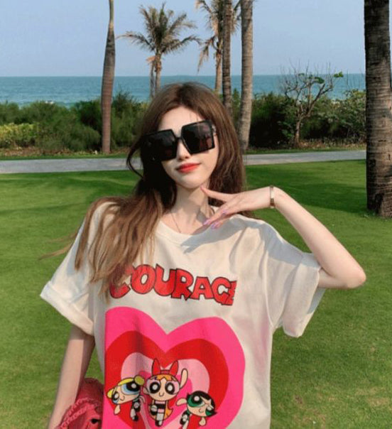 絶対流行 上質 キュート プリント 半袖 Tシャツ-A762