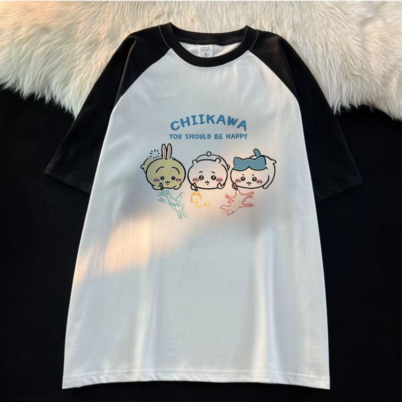 超人気商品 大人可愛い ラウンドネック 切り替え 全2色 半袖Tシャツ -A1149