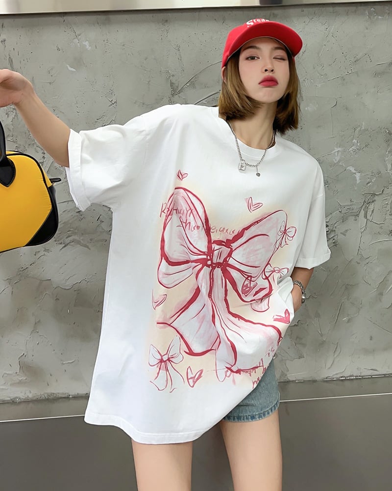 個性的なデザイン ラウンドネック プリント 半袖 Tシャツ カットソー<ins-8273>