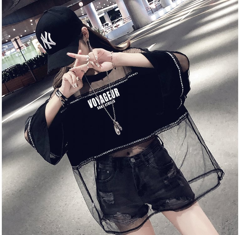 話題沸騰中 アバンギャルド レイヤード風 プリントTシャツ ゆったり半袖<ins-8102>