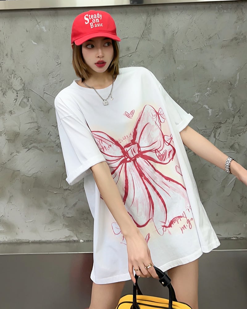 個性的なデザイン ラウンドネック プリント 半袖 Tシャツ カットソー<ins-8273>