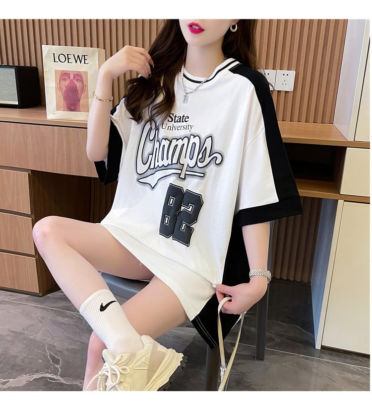 絶対流行 個性的なデザイン 一目惚れ 2色選択可 プリント Tシャツ カットソー<ins-8279>