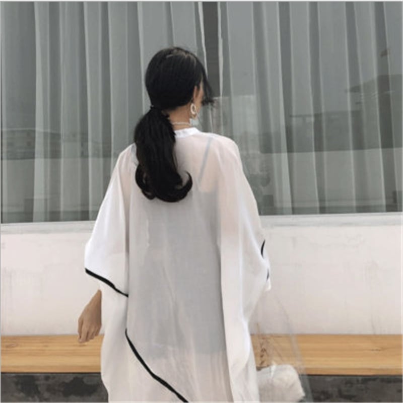 韓国系ゆったりUVカットロング丈薄手シャツ<ins-1714>