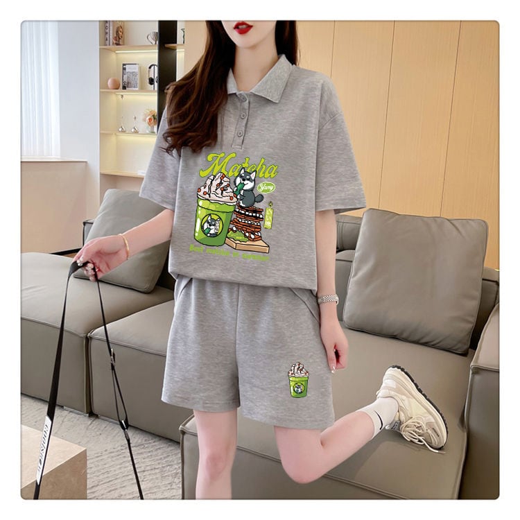 超人気 カジュアル プリント 半袖Tシャツⅹパンツセット全3色 <ins-8528>