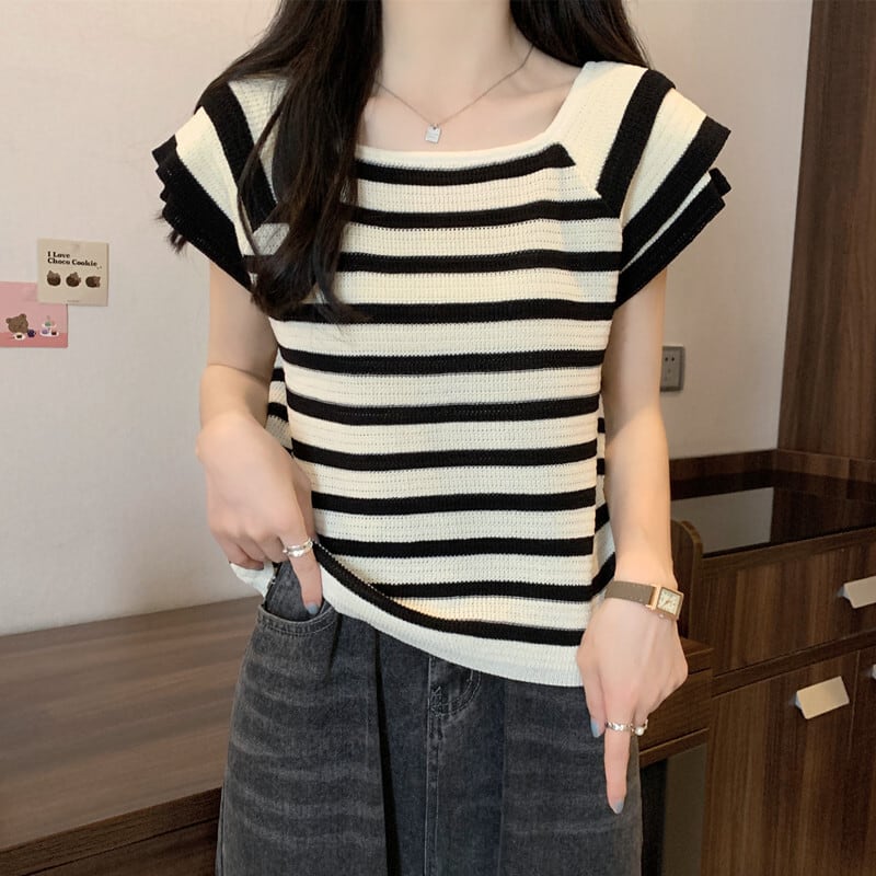 今季マストバイ カジュアル ファッション エレガント ストライプ柄 Tシャツ<ins-8339>