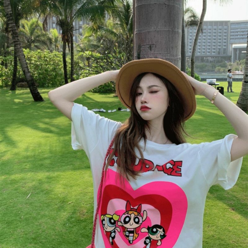 絶対流行 上質 キュート プリント 半袖 Tシャツ-A762
