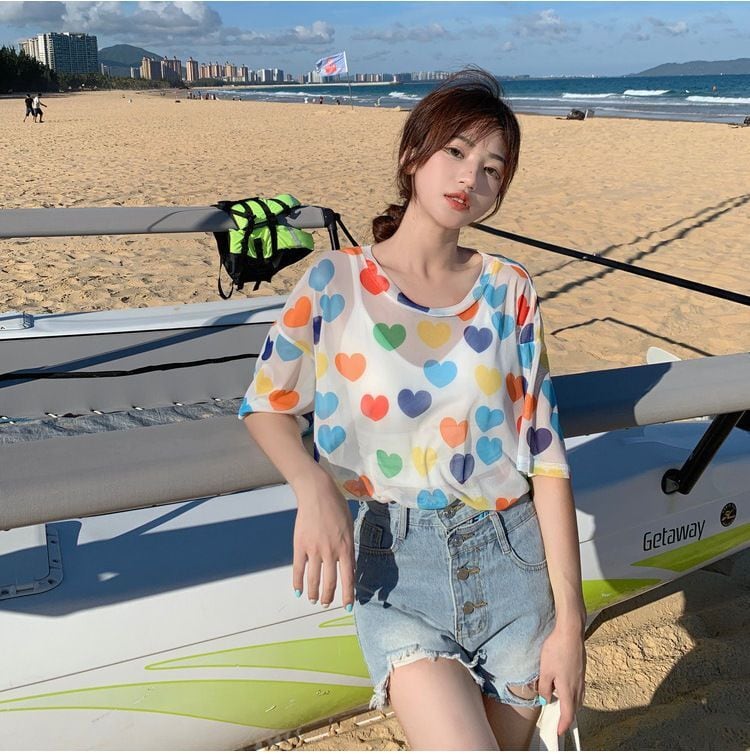 話題沸騰中 キュート カラーマッチング 2色 半袖Tシャツ<ins-8155>