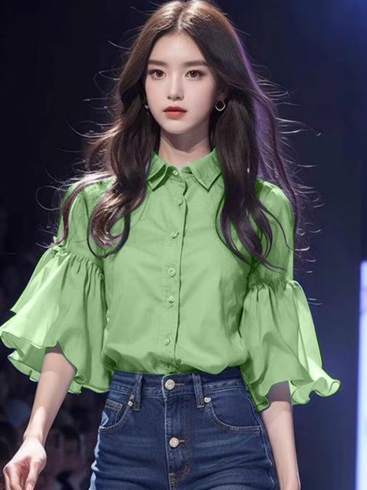 新商品 上質 スウィート フレアスリーブ シャツ <ins-8174>