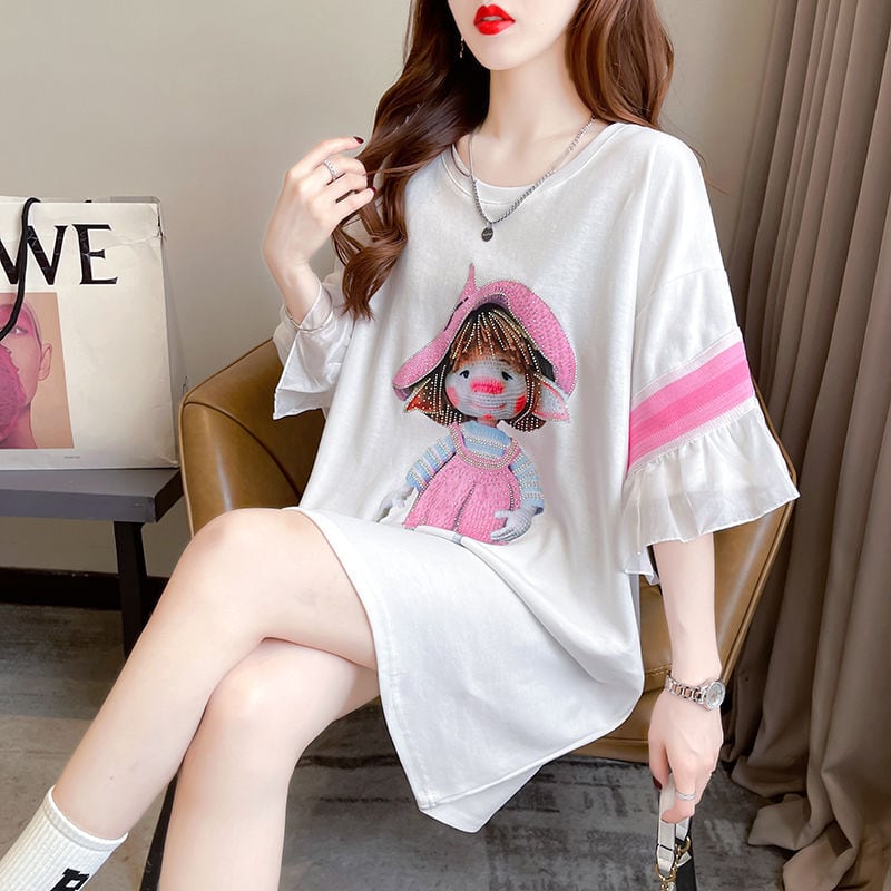 新商品 キュート 切り替え ゆったり 全2色 半袖Tシャツ<ins-8349>