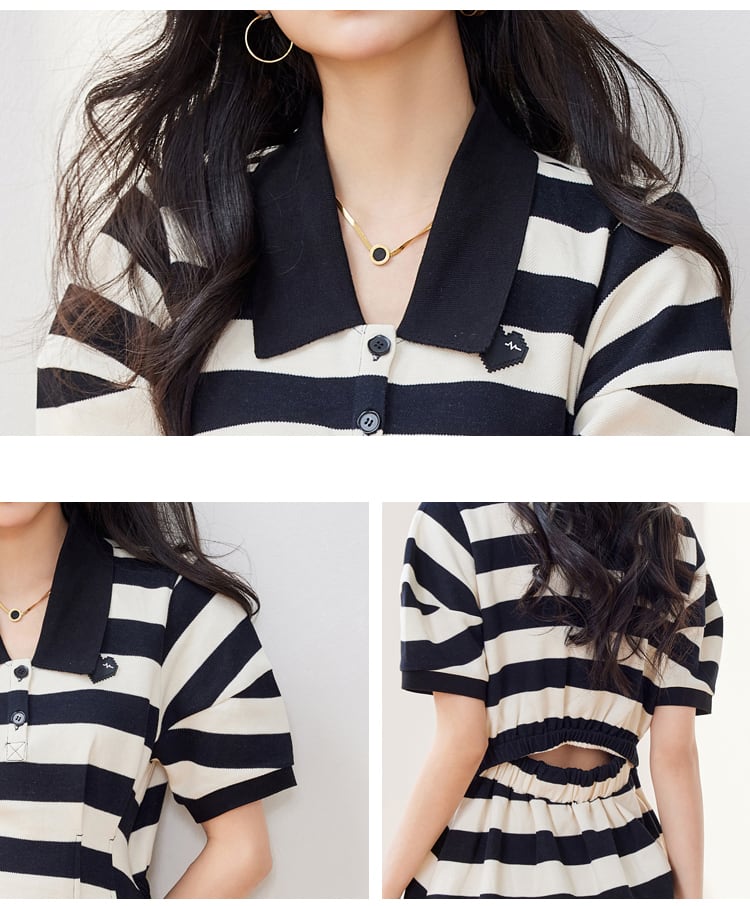 着回し力抜群 ファッション エレガント ストライプ柄 ワンピース<ins-8335>