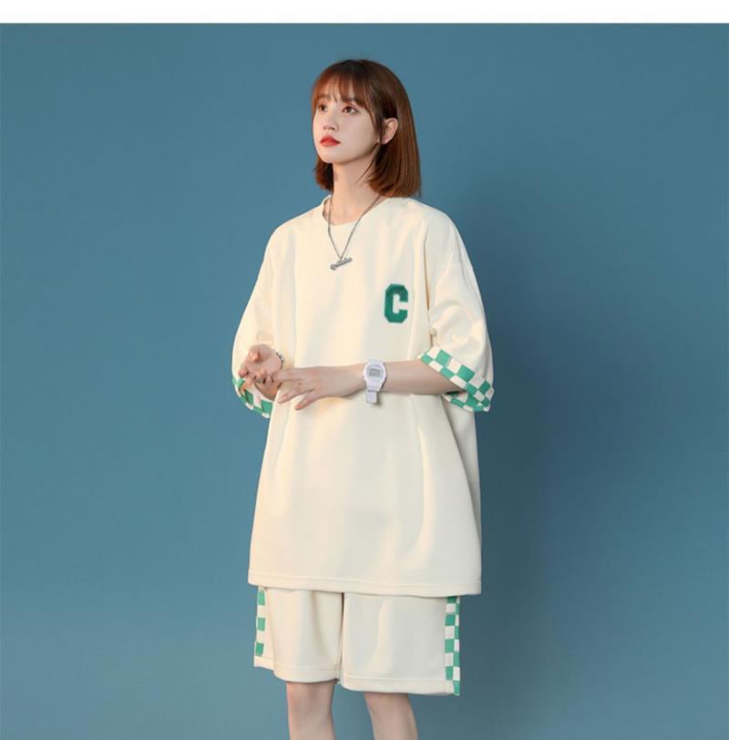 超人気 ルーズ 切り替え 半袖Tシャツⅹパンツセット全2色 <ins-8209>