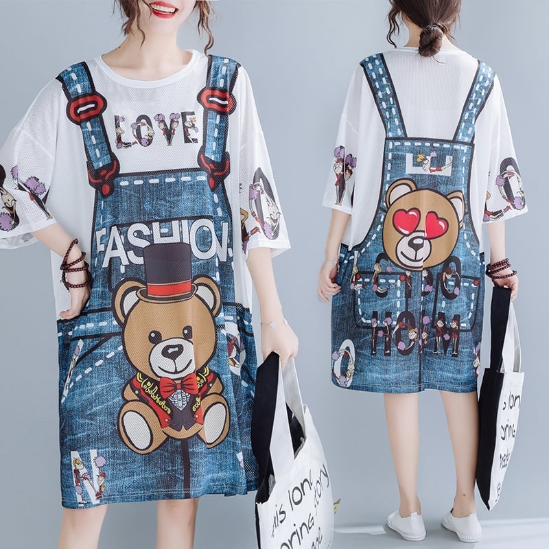 旅行Tシャツ レディース 夏 膝丈 プリント 大きいサイズ ゆったりさらっと涼しい <ins-656>