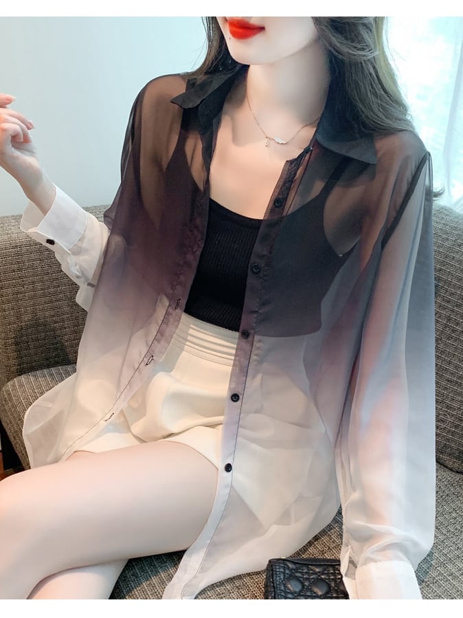 美人度アップ オシャレ度満点 ルーズ 透け感 日焼け対策 シャツ ブルゾン<ins-8048>
