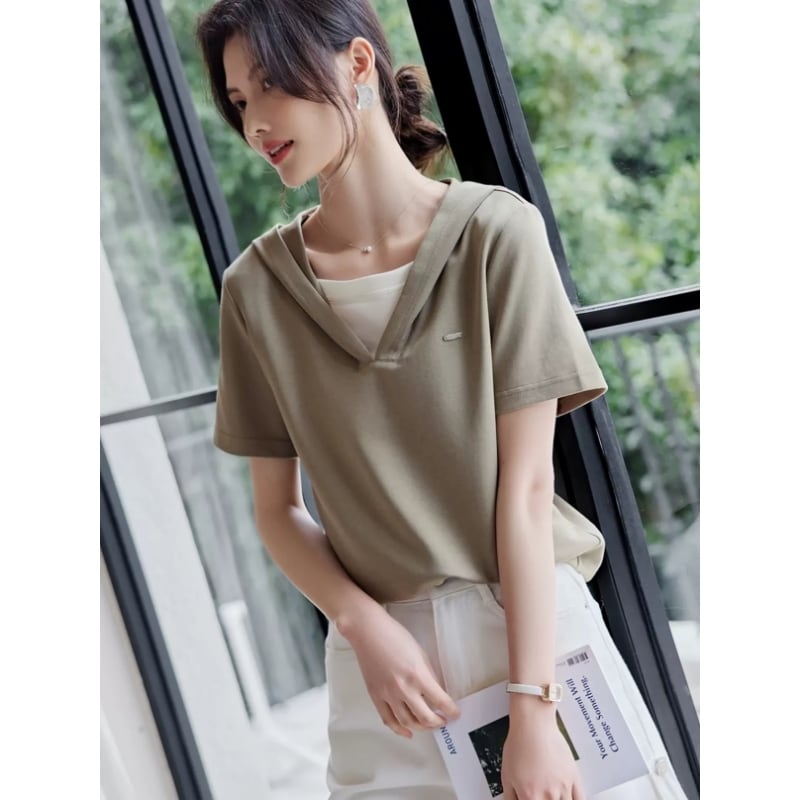 着回し力抜群 ファッション レイヤード風 Tシャツ<ins-8345>