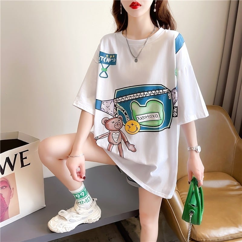 個性的なデザイン 一目惚れ 3色選択可 プリント Tシャツ カットソー<ins-3062>