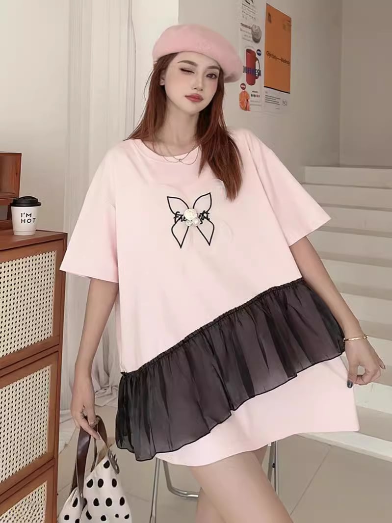 絶対欲しい キュート 切り替え プリントゆったり 半袖Tシャツ 全5色<ins-8271>