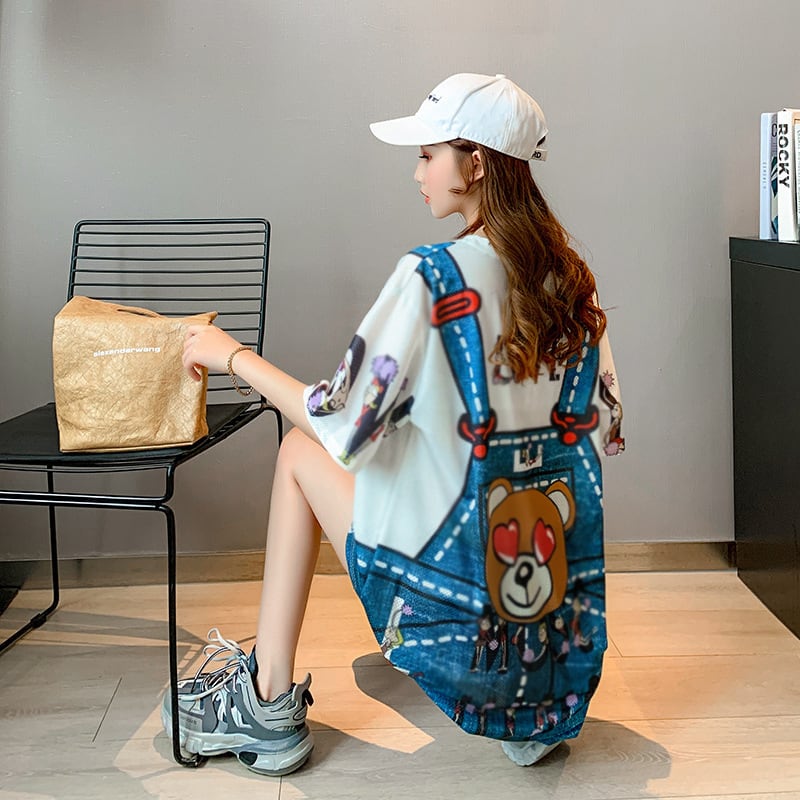 旅行Tシャツ レディース 夏 膝丈 プリント 大きいサイズ ゆったりさらっと涼しい <ins-656>