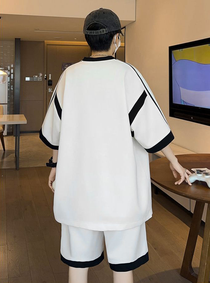 絶対流行 切り替え プリント 半袖Tシャツⅹパンツセット 全3色-A896