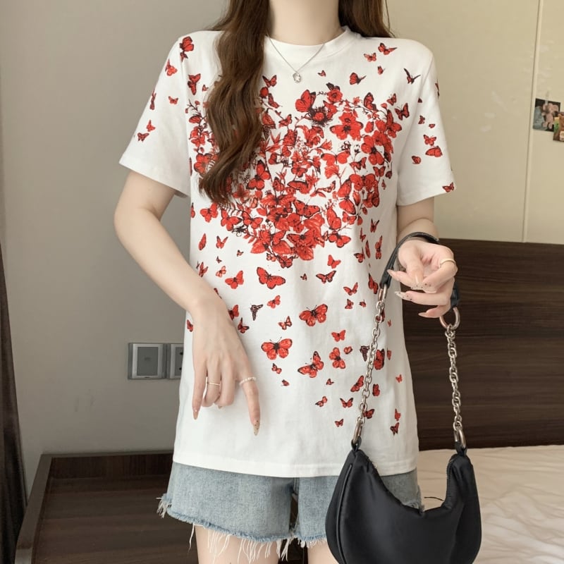 オシャレ度満点 着心地抜群 プリント半袖 Tシャツ<ins-8211>