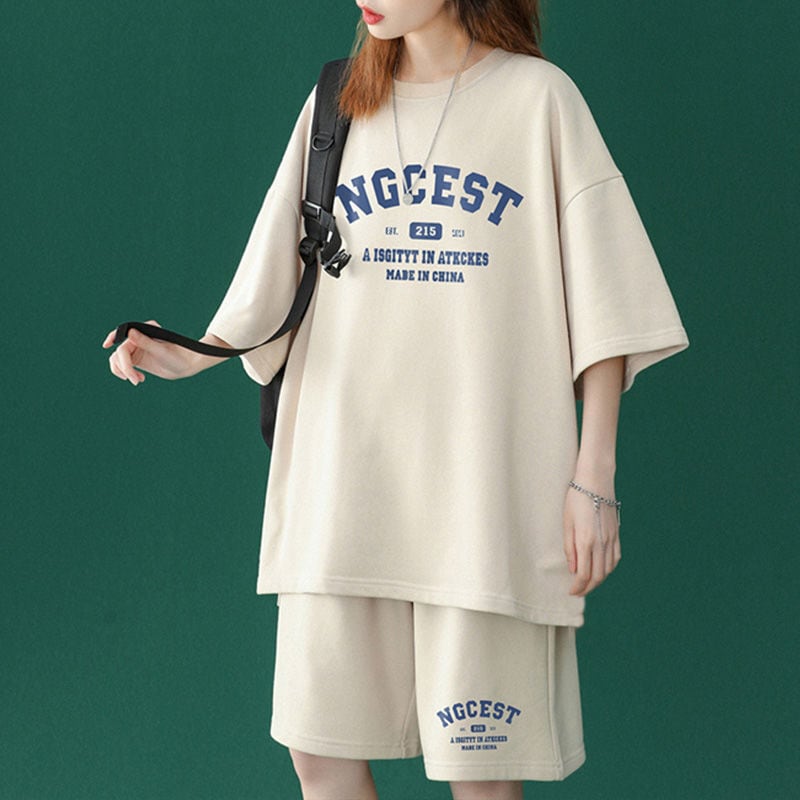 【半額!期間限定!!】売り切れ必至 カジュアル 半袖Tシャツⅹパンツセット全4色 男女兼用<ins-6574>