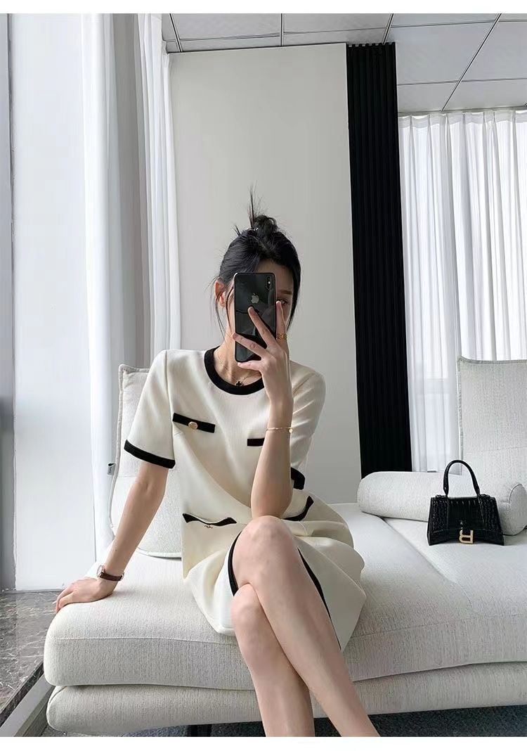 【半額!期間限定!!】今季マストバイ エレガント 切り替え 半袖ワンピース<ins-8416>