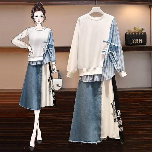 【セール】【気質アップ】切り替えスウェット+スカートセットアップ<ins-1620>