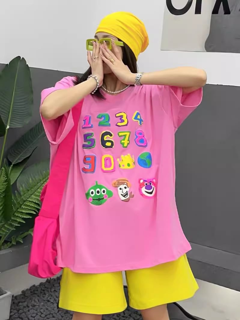 売り切れ必至 個性派 プリント三色 ゆったり 半袖Tシャツ <ins-8462>