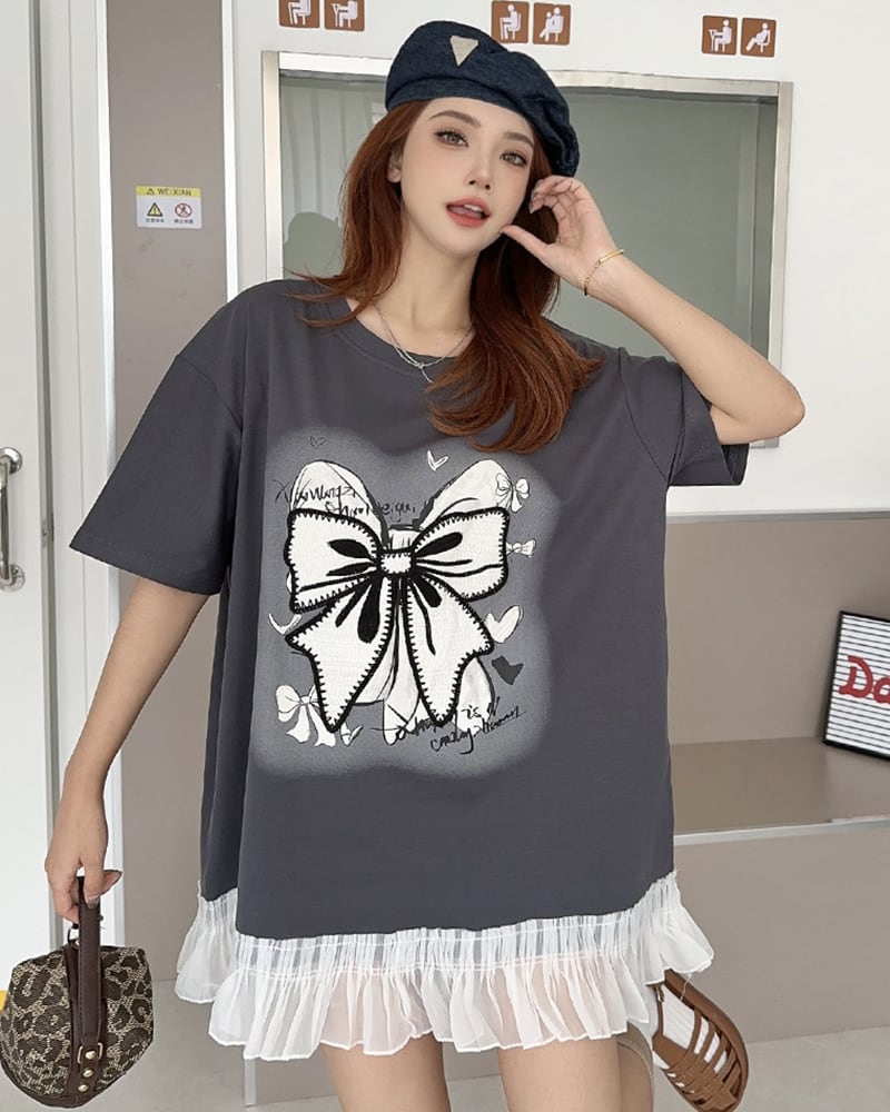 今季マストバイ 切り替え プリントゆったり 半袖Tシャツ 全4色<ins-8256>