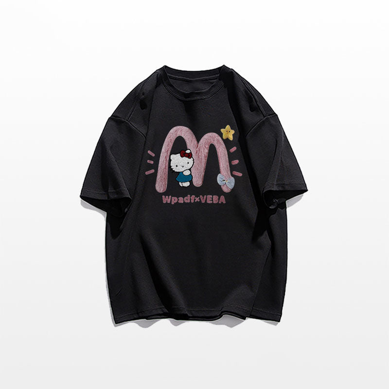 新商品 好感度満載 ラウンドネック プリント 3色選択 半袖Tシャツ -A1088