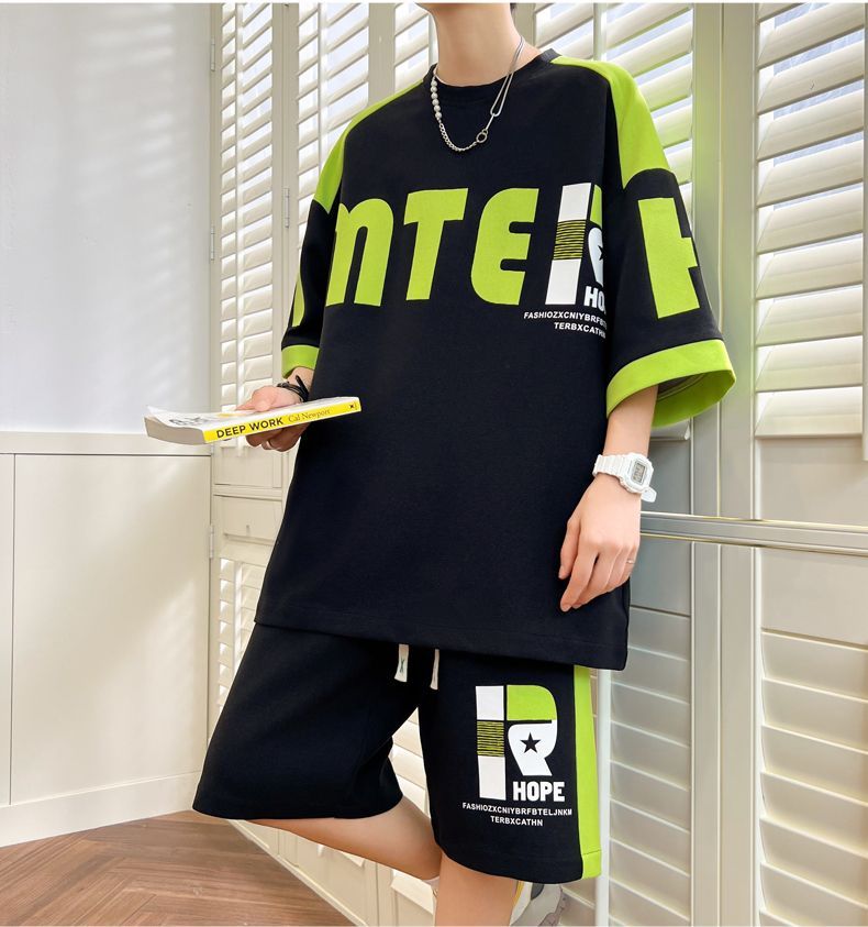 着回し力抜群 切り替え プリント 半袖Tシャツⅹパンツセット 全3色-A895